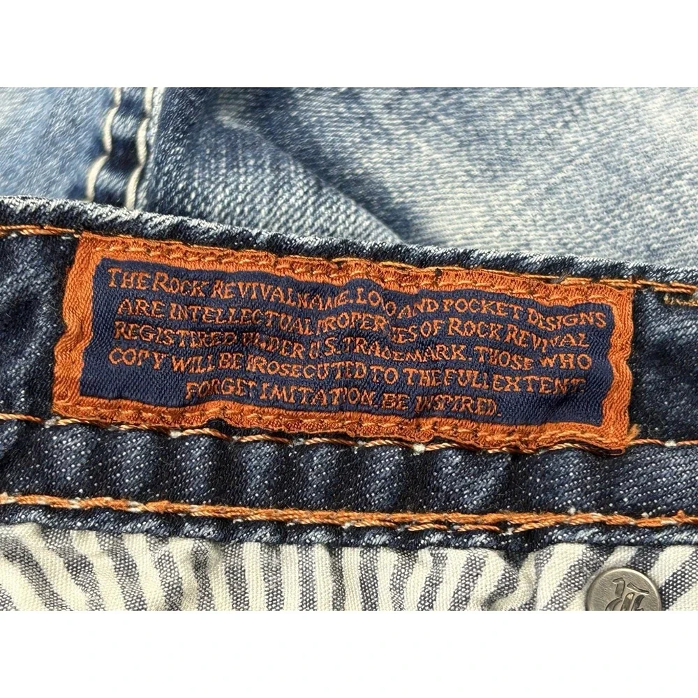 Rock Revival Elaina Bootcut‎ Jeans Size 28 Y2K Distressed Thick Stitch Flap